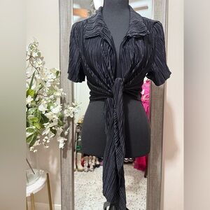 Chic Black Tie-Front Blouse